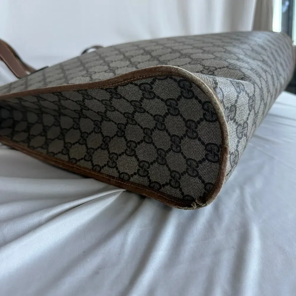 Gucci GG Supreme Vertical Tote - Brown Leather Trim, Large, Vintage